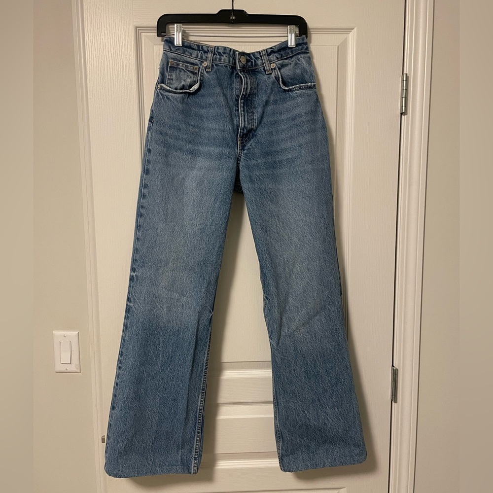 Zara High Rise Straight Leg Medium Wash Jeans
